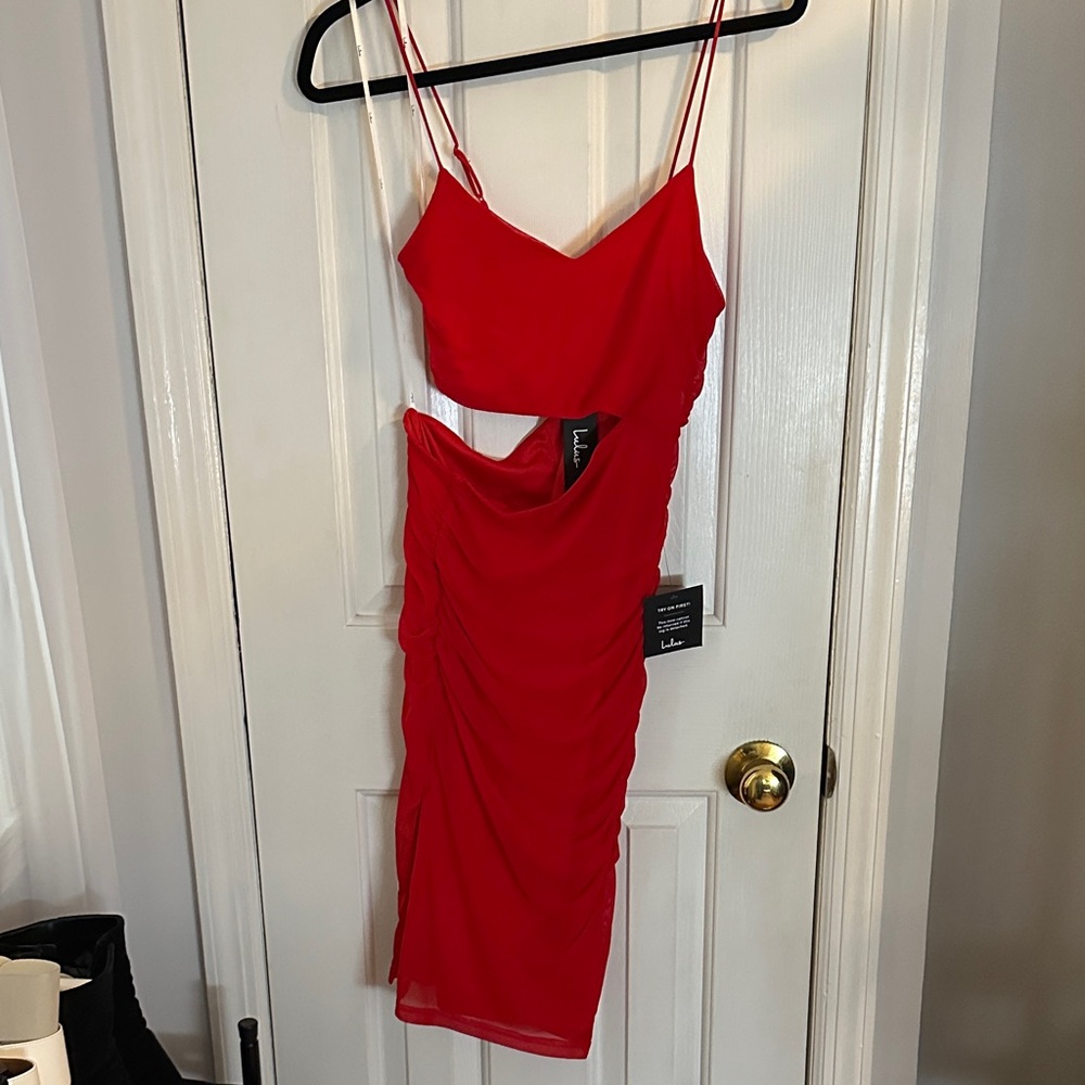 Lulu's Red Ruched Cutout Dress